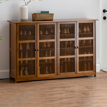 Rustic Bamboo Shoe Storage Cabinet with 2 Drawers & Cabinets for Entryway Organization Shoe Storage