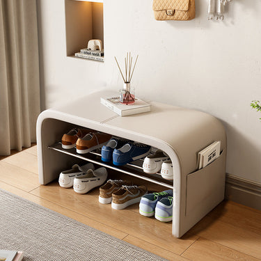 Scandinavian Shoe Storage Bench - 1-Tier Faux Leather Shoe Rack for Entryway Shoe Storage Benches