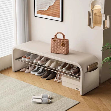 Scandinavian Shoe Storage Bench with Metal Frame & Cushion Seat for Entryway Benches