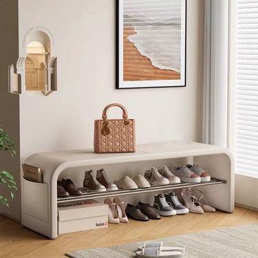 Scandinavian Shoe Storage Bench with Metal Frame & Cushion Seat for Entryway Benches