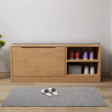Scandinavian Solid Wood 2-Tier Shoe Storage Cabinet with Cushioned Seat for Entryway Shoe Storage
