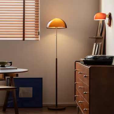 Rustina Modern Floor Lamp - Retro Amber Acrylic Dome for Living Room Lighting