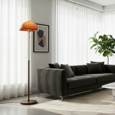 Rustina Modern Floor Lamp - Retro Amber Acrylic Dome for Living Room Lighting
