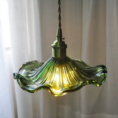 Elegant Petal Pendant Light - Fluted Glass Shade & Brass Fitting for Kitchen Pendant Lighting