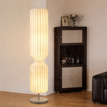 NordicGlow Floor Lamp| Modern Wabi Sabi White Silk LED Floor Lamp for Living Room or Bedroom Lamps