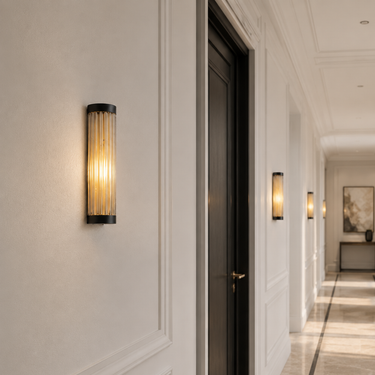 Modern Cylinder Sconce Ribbed Glass Outdoor Light Fixture Outdoor Lighting