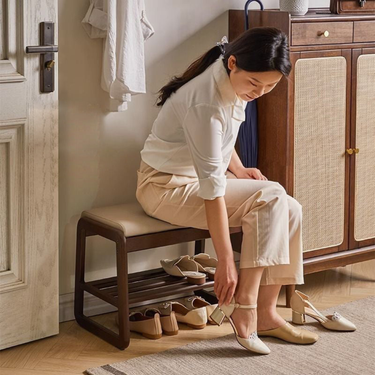 Scandinavian Shoe Rack Storage - Solid Wood with Tech Cloth Top for Entryways Shoe Storage