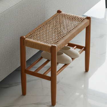 Elegant Japanese Bench - Cowhide Braided Rope & Cherry Wood Design for Entryway Benches