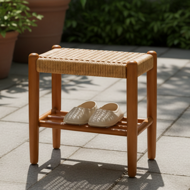 Elegant Japanese Bench - Cowhide Braided Rope & Cherry Wood Design for Entryway Benches