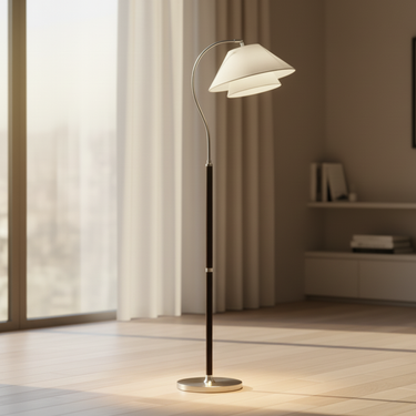 Elegant Gold Arc Floor Lamp with Two-Tiered Fabric Shade for Living Room Floor Lamp