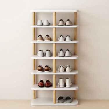 Modern Minimalist Shoe Rack - 6/7 Tier PVC & Wood Shoe Organizer Shoe Storage