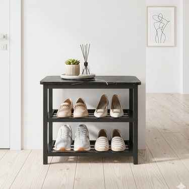 Modern Minimalist Shoe Rack - 2-Tier Shoe Storage Organizer in Wood & Steel Shoe Storage Racks