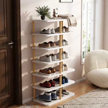Modern Minimalist Shoe Rack - 6/7 Tier PVC & Wood Shoe Organizer Shoe Storage