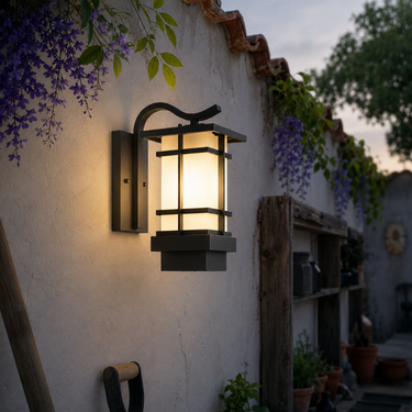 Elegant Outdoor Wall Lantern - Frosted Glass & Sturdy Frame Lights
