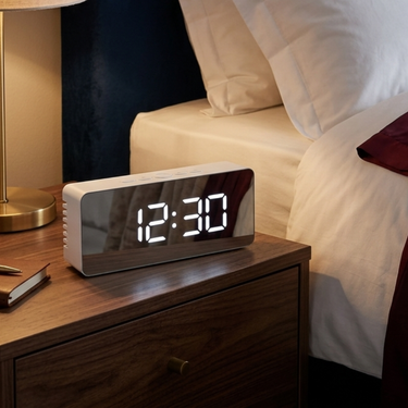 Modern LED Mirror Alarm Clock with Adjustable Brightness & Snooze Function for Home and Office Clocks