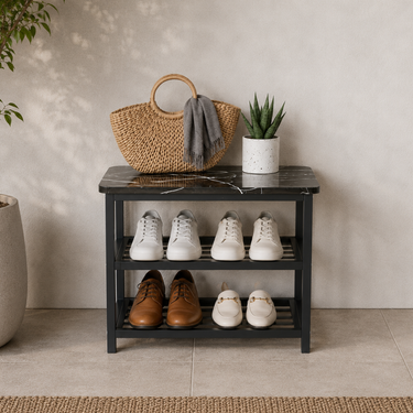 Modern Minimalist Shoe Rack - 2-Tier Shoe Storage Organizer in Wood & Steel Shoe Storage Racks