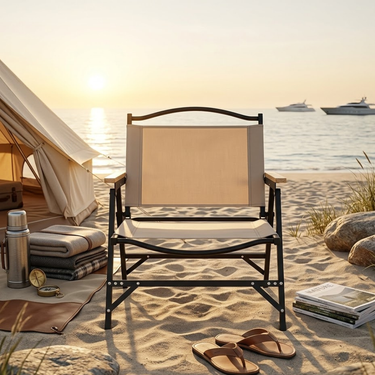 Minimalist Foldable Khaki Outdoor Camping Chair with Armrests