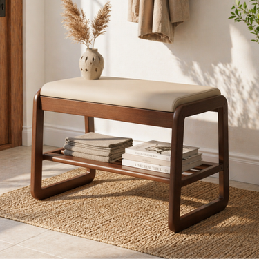Scandinavian Shoe Rack Storage - Solid Wood with Tech Cloth Top for Entryways Shoe Storage