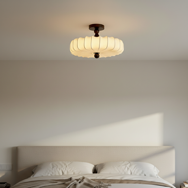 Hanami Semi-Flush Mount Light Fixture with Floral Shade and Wood Accent Flush Mount Lights