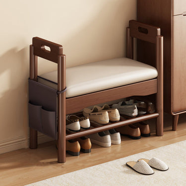 Vintage Shoe Storage Bench with Armrests with Walnut Entryway Seat Benches